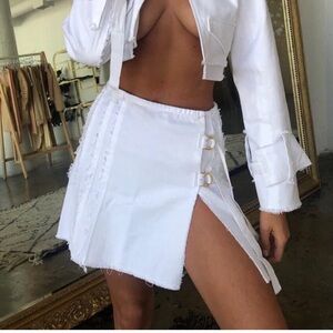 ARE YOU AM I AYAI Kolten white denim mini skirt with thigh slit size 6